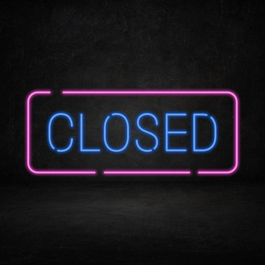 A custom neon light with the text closed