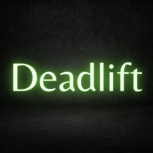 A green custom neon light with the text deadlift