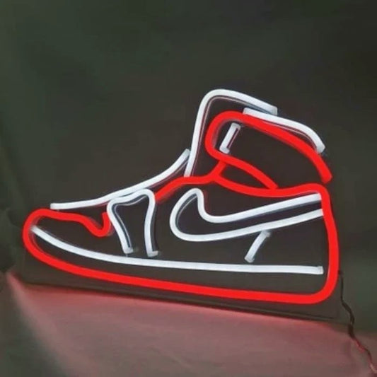 A custom neon light of a nike sneaker